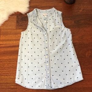 JCrew polka dot sleeveless chambray